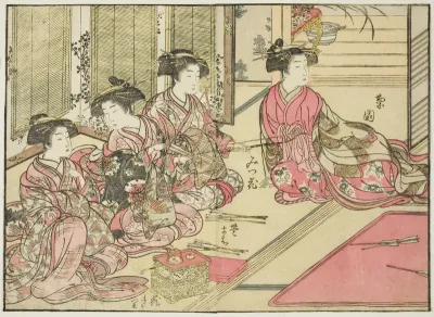 Courtesans of Kiriya, from the book "Mirror of Beautiful Women of the Pleasure Quarters (Seiro bijin awase sugata kagami)," vol. 2