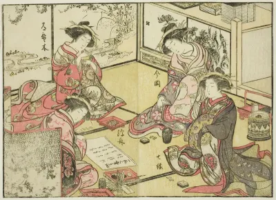 Courtesans of the Kadokaneya, from the book "Mirror of Beautiful Women of the Pleasure Quarters (Seiro bijin awase sugata kagami)," vol. 2