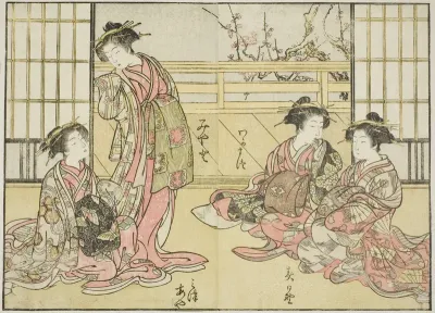Courtesans of the Kadotamaya, from the book "Mirror of Beautiful Women of the Pleasure Quarters (Seiro bijin awase sugata kagami)," vol. 1