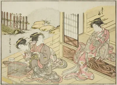 Courtesans of the Kagemanjiya, from the book "Mirror of Beautiful Women of the Pleasure Quarters (Seiro bijin awase sugata kagami)," vol. 1