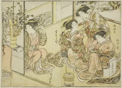 Courtesans of the Matsuneya, from the book "Mirror of Beautiful Women of the Pleasure Quarters (Seiro bijin awase sugata kagami)," vol. 1