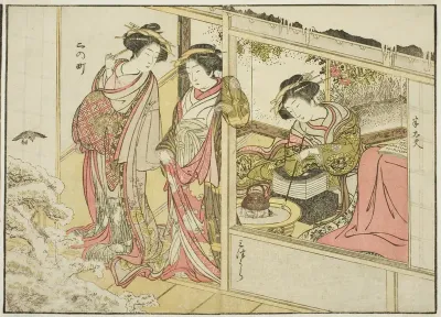 Courtesans of the Nakaomiya, from the book "Mirror of Beautiful Women of the Pleasure Quarters (Seiro bijin awase sugata kagami)," vol. 2