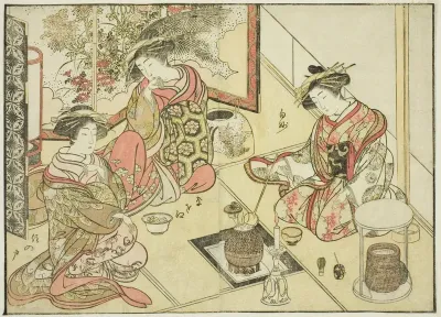 Courtesans of the Okaneya, from the book "Mirror of Beautiful Women of the Pleasure Quarters (Seiro bijin awase sugata kagami)," vol. 2