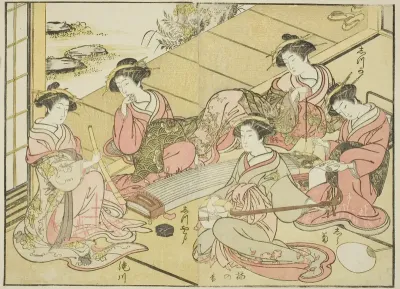 Courtesans of the Tamaya, from the book "Mirror of Beautiful Women of the Pleasure Quarters (Seiro bijin awase sugata kagami)," vol. 1