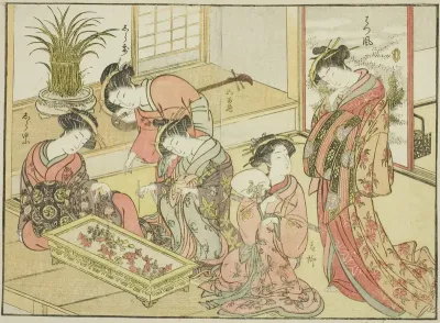 Courtesans of the Wakanaya, from the book "Mirror of Beautiful Women of the Pleasure Quarters (Seiro bijin awase sugata kagami)," vol. 1