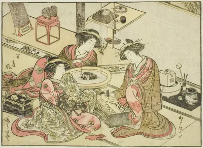 Courtesans of the Yamashiroya, from the book "Mirror of Beautiful Women of the Pleasure Quarters (Seiro bijin awase sugata kagami)," vol. 2