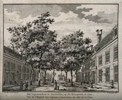 Courtyard view with trees of the Leper Hospital, Amsterdam