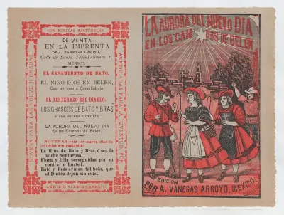 Cover for 'La Aurora del Nuevo Dia en los Campos de Belen', villagers holding shepherd's hooks and walking in the countryside