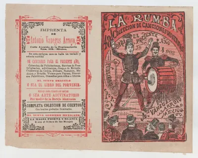 Cover for 'La Rumba: Coleccion de Canciones Modernas para el Presente Año 1903', a conductor and a drummer performing on stage for an audience