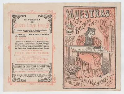 Cover for 'Muestras para Bordado', a woman embroidering