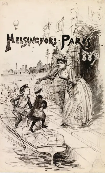 Cover illustration for the art publication "Helsingfors - Paris 1889"