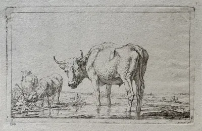 Cow and Two Sheep in a River