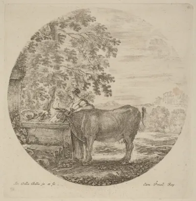 Cow and Young Shepherd at a Fountain