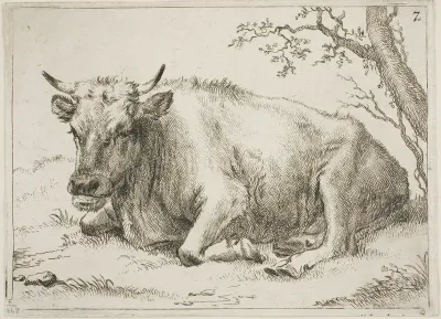Cow Lying Beside a Tree, plate 7 from Eight Bulls and Cows