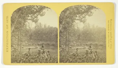 Coyotero Apache Scouts, at Apache Lake, Sierra Blanca Mountains, Arizona. Two members of the Expedition in the back-ground, No. 31 from the series "Geographical Explorations and Surveys West of the 100th Meridian"