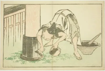 Craftsman working on Temple, from The Picture Book of Realistic Paintings of Hokusai (Hokusai shashin gafu)
