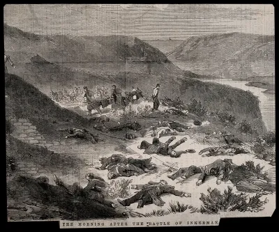Crimean War: ambulance men collecting the wounded after the Battle of Inkermann