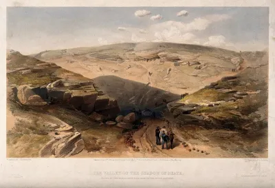 Crimean War: ambulancemen carrying the wounded in the Valley of the Shadow of Death