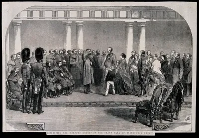 Crimean War: Queen Victoria and Prince Albert inspecting wounded guards at Buckingham Palace