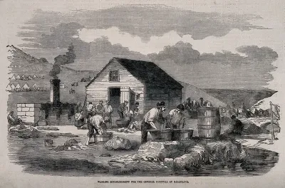 Crimean War: soldiers doing their laundry at Balaklava Hospital