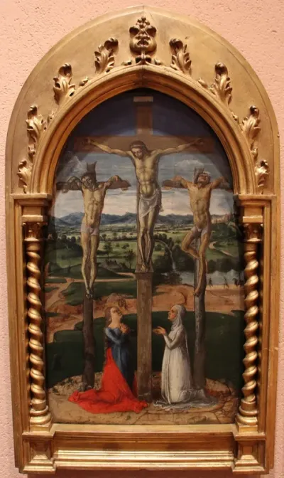 crocifissione con la maddalena e una devota