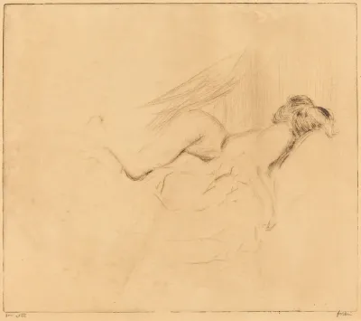 Croquis de femme nue, la tête contre l'oreiller (1ère plance) (Sketch of a Nude Woman, Her Head Against a Pillow) (1st plate)