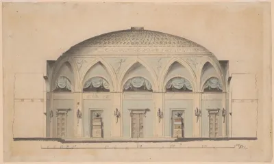 Cross-Section of a Domed Room with Urns and Candelabra