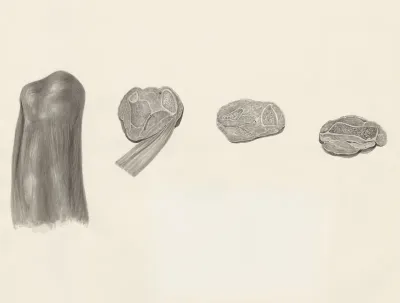 Cross sections of bone and muscular tissue on the hind leg of a lizard