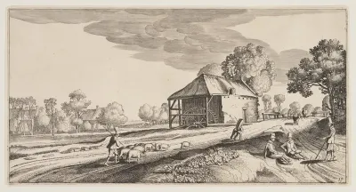 Crossroad Near a Water-Mill, from Landscapes (Playsante Lantschappen)