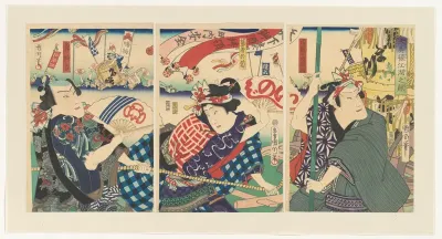 Crowd carrying home sake gift