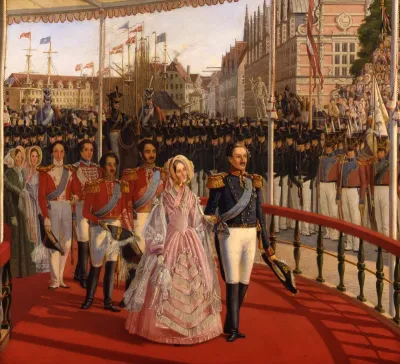 Crown prince Frederik and princess Mariane arriving in Copenhagen in 1841.