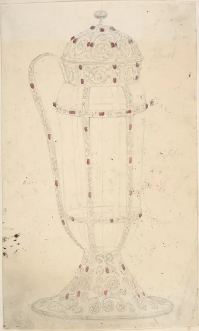 Crystal Vessel with Ornamented Metal Lid, Foot, Handle and Mounts