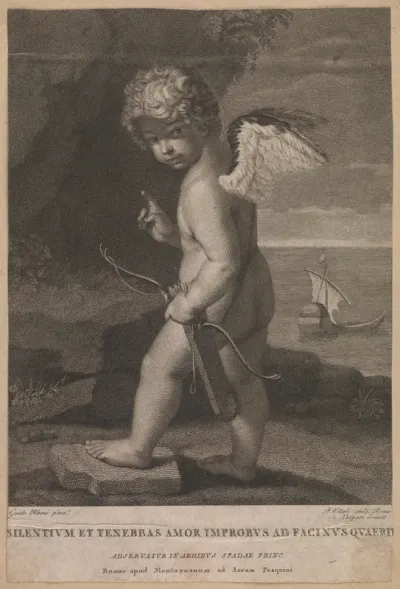 Cupid. Etching by P. Vitali after G. Reni