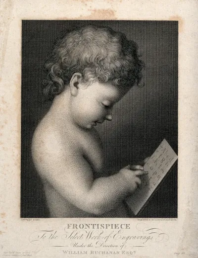 Cupid learning to read the letters of the alphabet