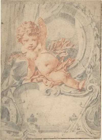 Cupid posed in an Ornamental Cartouche