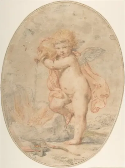 Cupid Pouring Water on a Burning Heart