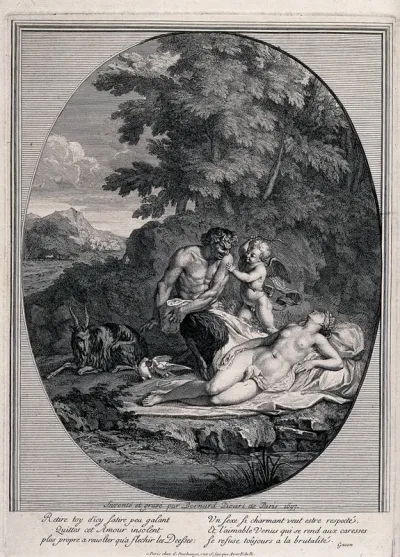 Cupid prevents a satyr from taking advantage of Venus as she sleeps