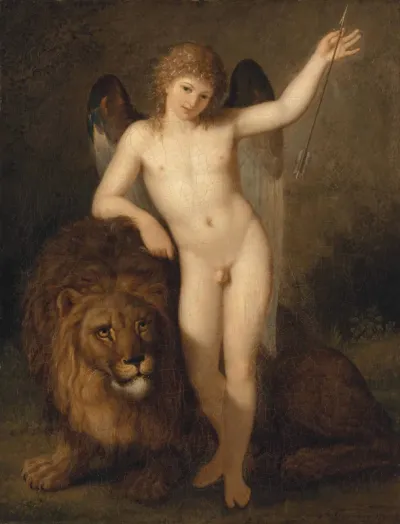 Cupid with a lion