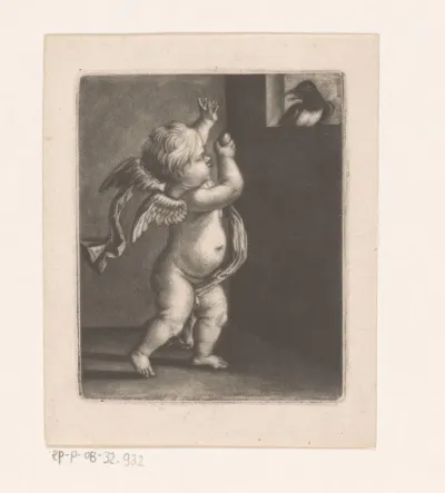 Cupido met een ei en ekster