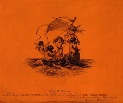Cupids in a sailing boat, representing the element water