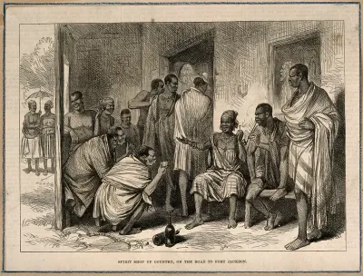 Customers drink and smoke in a spirit shop in South Africa