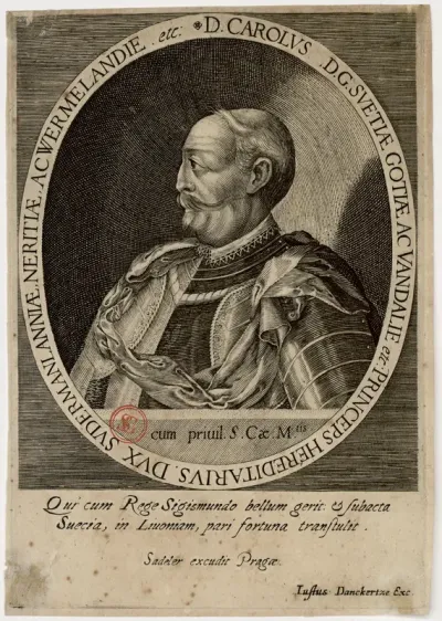 D. Carolus D.G. Suetiae Gotiae ac Vandalie etc. princeps hereditarius [... ] Sadeler excudit. Justus Danckertze exc.