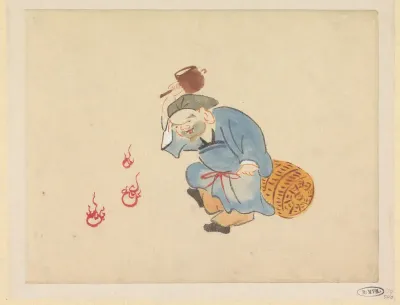 Daikoku met hamer bij vlammen
