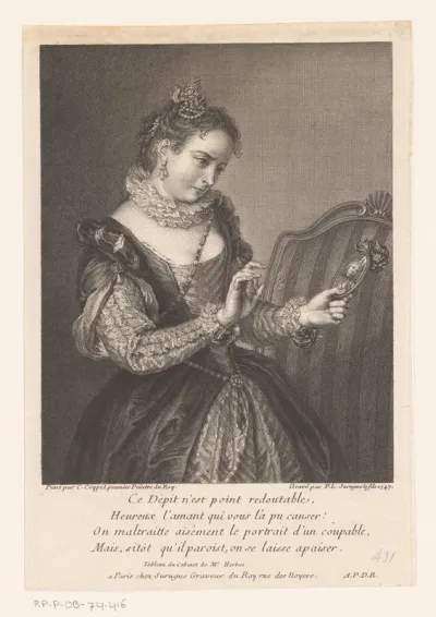 Dame die het portret van haar geliefde bekijkt
