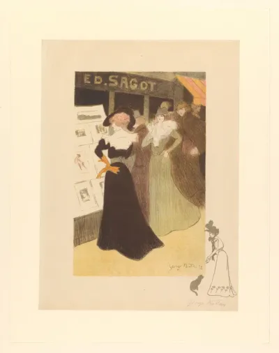Dames voor de etalage van galerie Ed. Sagot