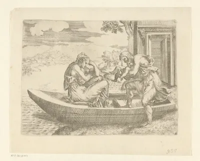 Danaë en Perseus worden in een boot gezet