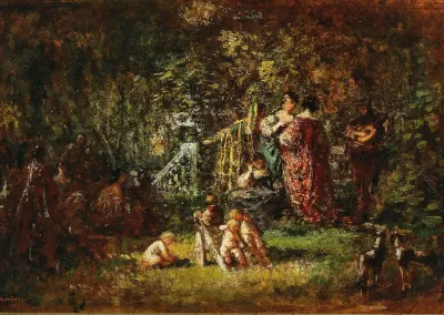 Dance of love in a park landscape