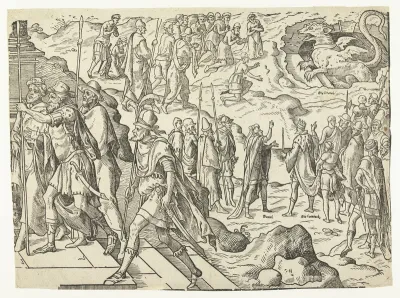 Daniël en koning Cyrus bij de draak