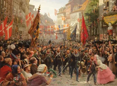Danish soldiers return to Copenhagen, 1849