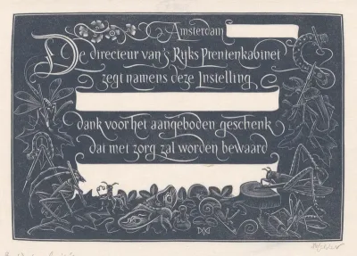 Dankkaart van het Rijksprentenkabinet in Amsterdam